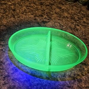 Vintage 1920 Green Vaseline Depression Glass Divided Dish Glass